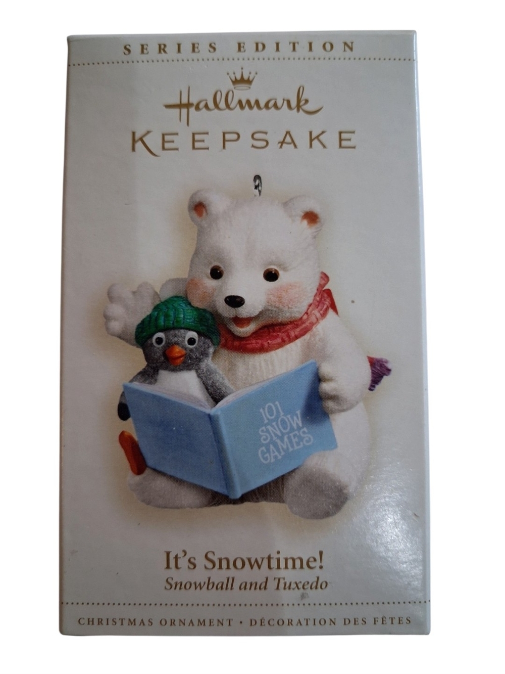 Hallmark White Polar Bear and Penguin Ornament with Blue Book